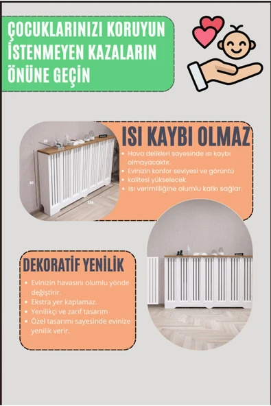 BAGAX Petek Önü Dresuar Kaplama 116cm Çok Amaçlı Dolaplar Mobilya Kalorifer Petek Önü Kapatma Dekorasyon - Resim 3