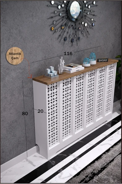 BAGAX Truva Model, Beyaz Üstü Çam Renk,iç Ölçü 116 Cm Dış Ölçü 120 Cm Petek Kaplama, Dresuar ürün görseli