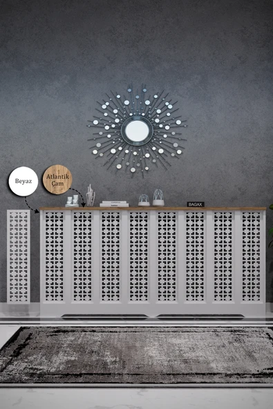 BAGAX Truva Model, Beyaz Üstü Çam Renk,iç Ölçü 156 Cm Dış Ölçü 160 Cm Petek Kaplama, Dresuar - Resim 2