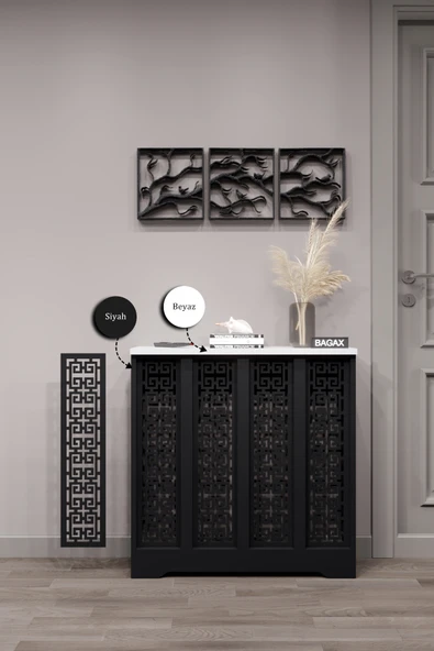 BAGAX Karatay Model, Siyah Üstü Beyaz Renk,iç Ölçü 76 Cm Dış Ölçü 80 Cm Petek Kaplama, Dresuar - Resim 2