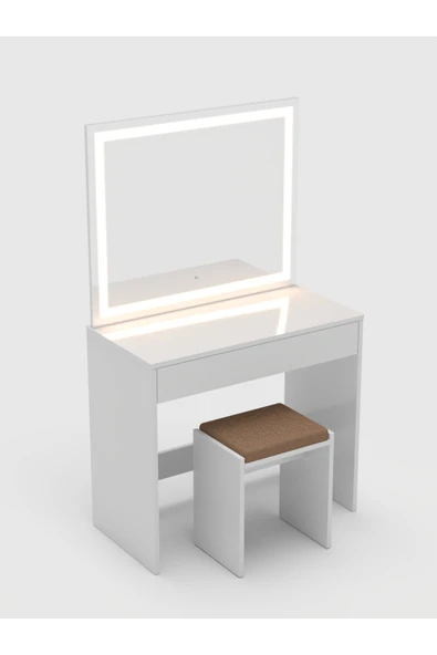 BAGAX Led Işıklı Makyaj Masası Seti Tabure Ve Ayna Dahildir Tek Çekmeceli 24001 - Resim 7