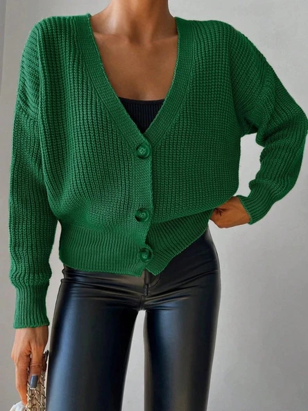 Kadın Uzun Kollu Düğme Detay Triko Hırka ürün görseli