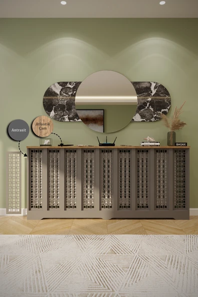 BAGAX Ayasofya Model, Antrasit Üstü Çam Renk,iç Ölçü 176 Cm Dış Ölçü 180 Cm Petek Kaplama, Dresuar - Resim 3