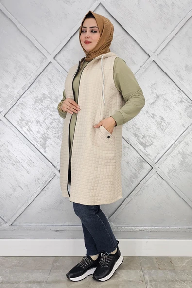 KADIN KAPİTONE CEPLERİ DÜĞME DETAYLI KAPİTONE YELEK - Resim 4
