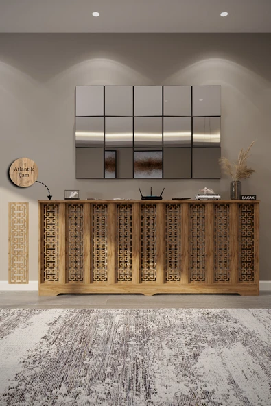 BAGAX Karatay Model, Çam Renk,iç Ölçü 176 Cm Dış Ölçü 180 Cm Petek Kaplama, Dresuar - Resim 3