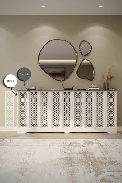 BAGAX Zeugma Model, Beyaz Üstü Antrasit Renk,iç Ölçü 176 Cm Dış Ölçü 180 Cm Petek Kaplama, Dresuar - Resim 3