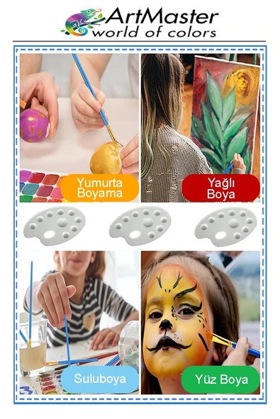 Resim Paleti 5 Adet Plastik Boyama Paleti Godeli Ressam Paleti Akrilik Boya Guaj Boya Suluboya Resim Yapma Boya Paleti - Resim 3