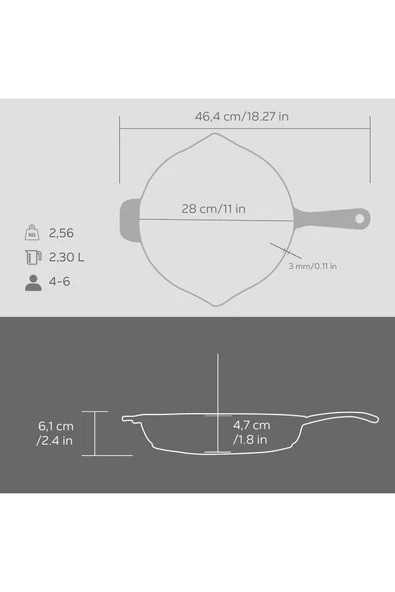 LAVA Döküm Yuvarlak Kızartma Tavası Döküm Demir Yekpare Saplı Premium Serisi28cm-LV Y TV 28 PR GR - Resim 5