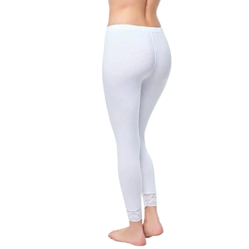 Tutku 0157 Bayan Uzun Paçası Dantelli Tayt BEYAZ - Resim 2