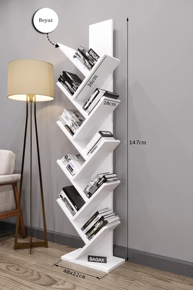 BAGAX Likya Model, Beyaz Renk, 10 Raflı Dekoratif Kitaplık - Resim 4