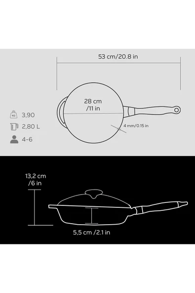 LAVA Döküm Yuvarlak Kızartma Tavası Cam Kapaklı Döküm Tak Ahşap Sap 28cm-LV Y TV 28 NH K3 BL - Resim 4