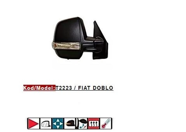 Fiat Dis Dikiz Aynası Sol Cift Camlı Elektrikli Rezistanslı Desenli Kapak Otomatık Katlanır Doblo III Pra - Tursan T2223 ürün görseli 1