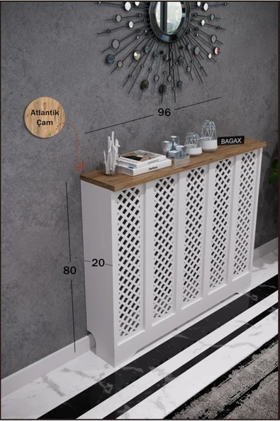 BAGAX Perge Model, Beyaz Üstü Çam Renk,iç Ölçü 96 Cm Dış Ölçü 100 Cm Petek Kaplama, Dresuar ürün görseli