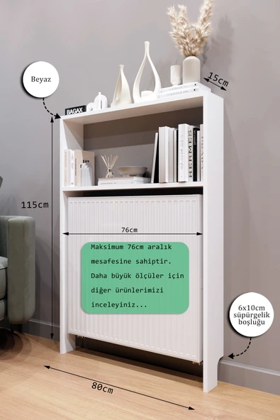 BAGAX Myra Model, Beyaz Renk, 80 cm, Petek Üstü Dikey  Çok Amaçlı Raf, Kitaplık - Resim 2