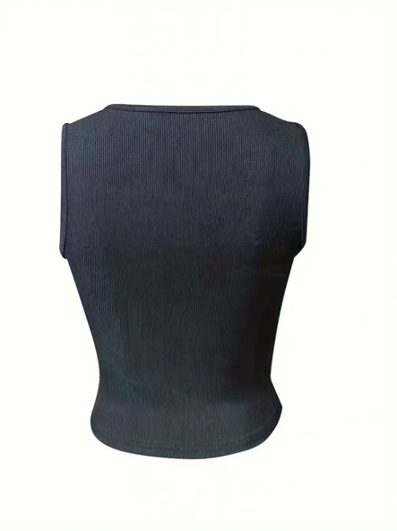 Kadın Kolsuz V Yakalı Kaşkorse Bluz - Resim 5