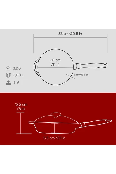 LAVA Döküm Yuvarlak Kızartma Tavası Cam Kapaklı Döküm Ahşap Sap 28cm-LV Y TV 28 NH K3 R - Resim 4