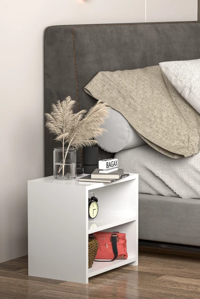 BAGAX Bölmeli Yatak Odası Komodini Beyaz ürün görseli