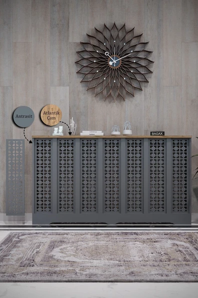 BAGAX Truva Model, Antrasit Üstü Çam Renk,iç Ölçü 136 Cm Dış Ölçü 140 Cm Petek Kaplama, Dresuar ürün görseli