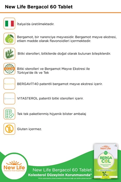 New Life Bergacol 60 Tablet - Bergamot Meyve Ekstresi ve Bitki Sterolleri - Resim 3