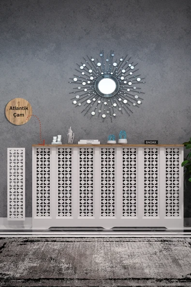 BAGAX Truva Model, Beyaz Üstü Çam Renk,iç Ölçü 136 Cm Dış Ölçü 140 Cm Petek Kaplama, Dresuar - Resim 2