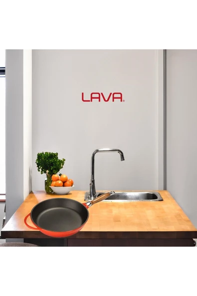 LAVA Döküm Yuvarlak Kızartma Tavası Cam Kapaklı Döküm Ahşap Sap 28cm-LV Y TV 28 NH K3 R - Resim 6