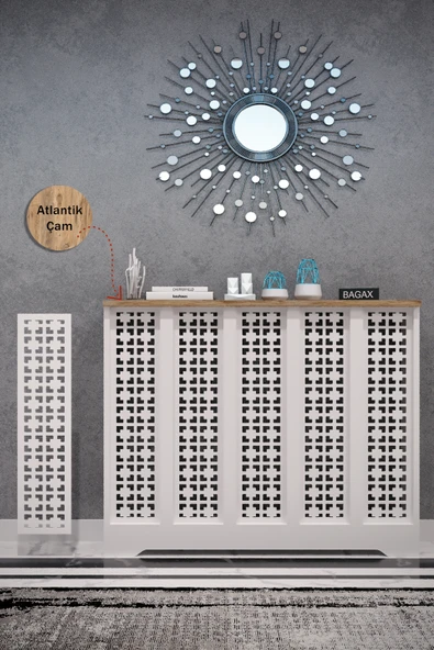 BAGAX Truva Model, Beyaz Üstü Çam Renk,iç Ölçü 96 Cm Dış Ölçü 100 Cm Petek Kaplama, Dresuar - Resim 2