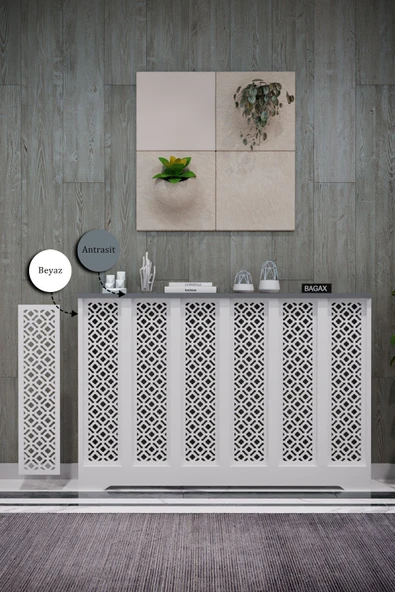 BAGAX Pera Model, Beyaz Üstü Antrasit Renk,iç Ölçü 116 Cm Dış Ölçü 120 Cm Petek Kaplama, Dresuar ürün görseli