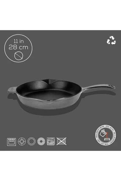 LAVA Döküm Yuvarlak Kızartma Tavası Döküm Demir Yekpare Saplı Premium Serisi28cm-LV Y TV 28 PR GR - Resim 4