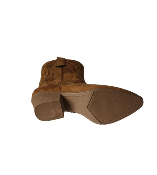 YAZKIŞ Kadın Siyah Taba Süet Üzeri Desenli 5cm Kalın Topuk Kovboy Botu - Resim 5