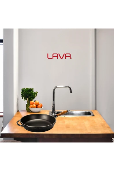 LAVA Döküm Yuvarlak Kızartma Tavası Cam Kapaklı Döküm Tak Ahşap Sap 28cm-LV Y TV 28 NH K3 BL - Resim 6