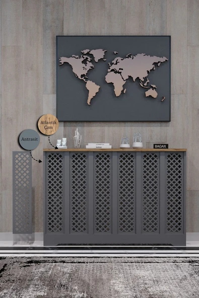 BAGAX Perge Model, Antrasit Üstü Atlantik Çam Renk,iç Ölçü 116 Cm Dış Ölçü 120 Cm Petek Kaplama, Dresuar ürün görseli