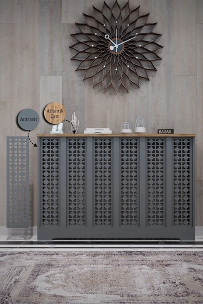 BAGAX Truva Model, Antrasit Üstü Atlantik Çam Renk,iç Ölçü 116 Cm Dış Ölçü 120 Cm Petek Kaplama, Dresuar ürün görseli