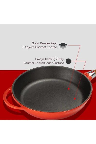 LAVA Döküm Yuvarlak Kızartma Tavası Cam Kapaklı Döküm Ahşap Sap 28cm-LV Y TV 28 NH K3 R - Resim 5