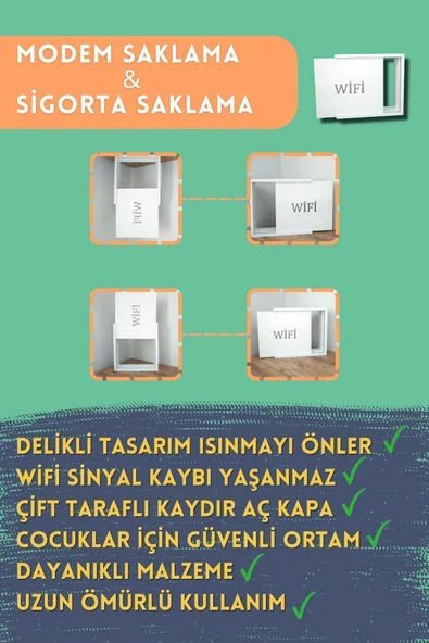 BAGAX Wifi Yazı Desenli Modem/sigorta Saklama Kutusu, 40cm X 33cm - Resim 4