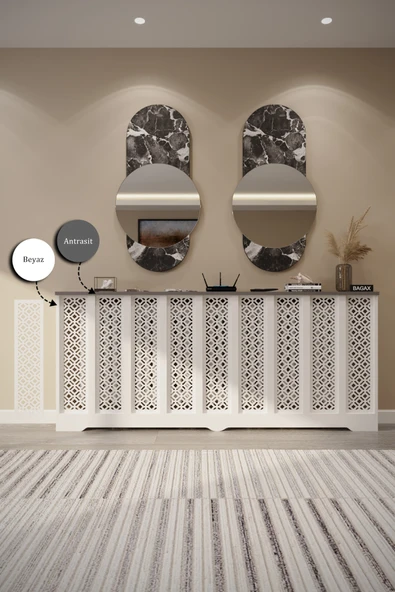 BAGAX Pera Model, Beyaz Üstü Antrasit Renk,iç Ölçü 176 Cm Dış Ölçü 180 Cm Petek Kaplama, Dresuar - Resim 3