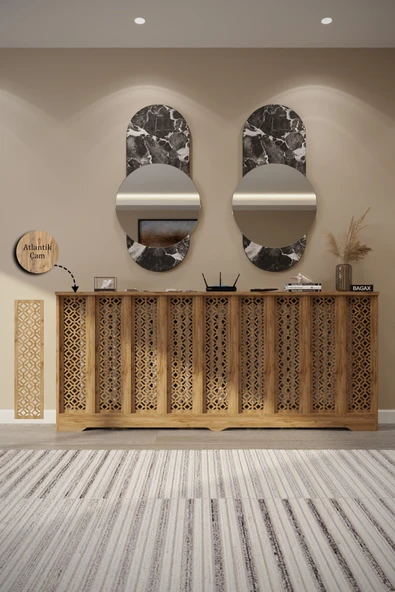 BAGAX Pera Model, Çam Renk,iç Ölçü 176 Cm Dış Ölçü 180 Cm Petek Kaplama, Dresuar - Resim 3