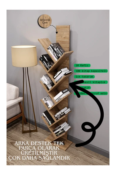 BAGAX Likya Model, Çam Renk, 10 Raflı Dekoratif Kitaplık ürün görseli