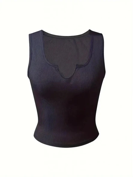 Kadın Kolsuz V Yakalı Kaşkorse Bluz - Resim 3