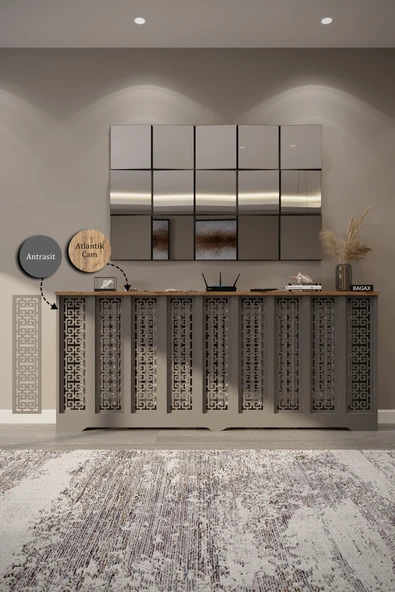 BAGAX Karatay Model, Antrasit Üstü Çam Renk,iç Ölçü 176 Cm Dış Ölçü 180 Cm Petek Kaplama, Dresuar - Resim 3