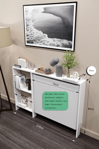 BAGAX Myra Model, Beyaz Renk, 120 cm, Petek Üstü Yatay  Çok Amaçlı Raf, Kitaplık - Resim 3