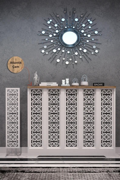 BAGAX Karatay Model, Beyaz Üstü Çam Renk,iç Ölçü 96 Cm Dış Ölçü 100 Cm Petek Kaplama, Dresuar - Resim 2