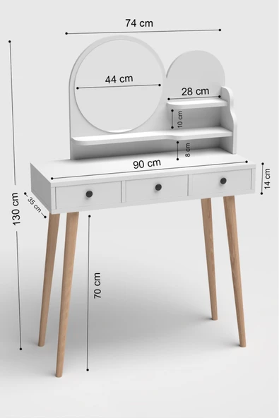 BAGAX Ahşap Ayaklı Modern Makyaj Masası Çekmeceli Büyük - Resim 6