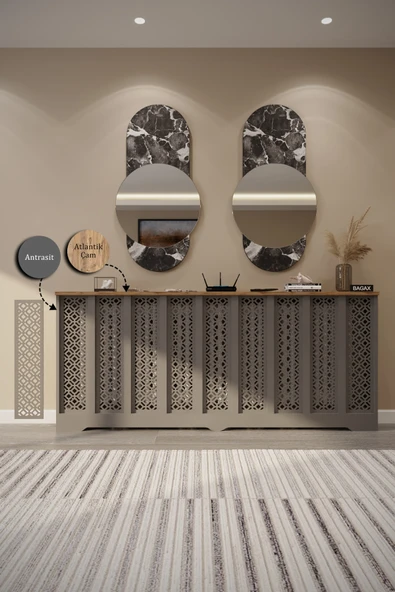 BAGAX Pera Model, Antrasit Üstü Çam Renk,iç Ölçü 176 Cm Dış Ölçü 180 Cm Petek Kaplama, Dresuar - Resim 3