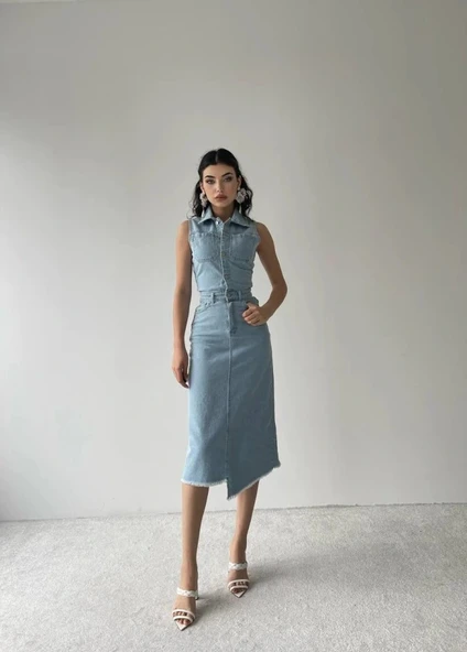 eldia Jean ıfır Kollu Elbise - Resim 3