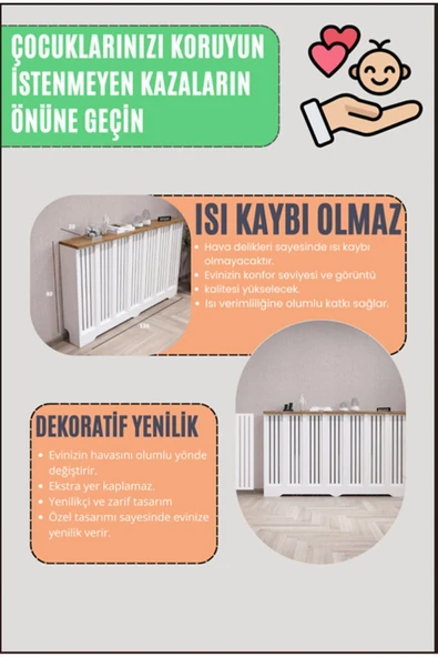 BAGAX Petek Önü Dresuar Kaplama 76cm Çok Amaçlı Dolaplar Mobilya Kalorifer Petek Önü Kapatma Dekorasyon - Resim 3