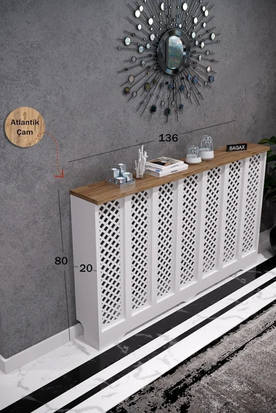 BAGAX Perge Model, Beyaz Üstü Çam Renk,iç Ölçü 136 Cm Dış Ölçü 140 Cm Petek Kaplama, Dresuar - Resim 2