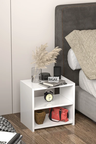 BAGAX Bölmeli Yatak Odası Komodini Beyaz - Resim 4