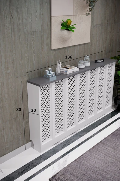 BAGAX Pera Model, Beyaz Üstü Antrasit Renk,iç Ölçü 136 Cm Dış Ölçü 140 Cm Petek Kaplama, Dresuar - Resim 2