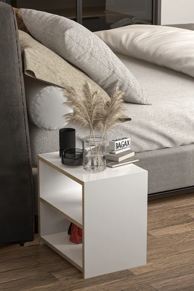 BAGAX Bölmeli Yatak Odası Komodini Beyaz - Resim 2