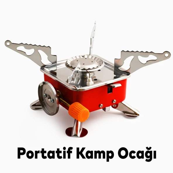 Mini Portatif Kamp Ocağı Taşınabilir Tek Gözlü Kırmızı Renk Kartuşlu Manyeto Çakmaklı Piknik Ocak ürün görseli